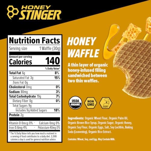 Honey Stinger Organic Honey Waffle, Energy Stroopwafel for Exercise, Endurance and Performance, Sports Nutrition for Home & Gym, Pre and Post Workout, 16.96 Ounces (Pack of 16) B004F1LNDI