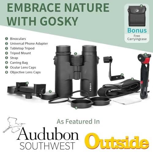 Gosky 8x42 Roof Prism Binoculars for Adults, HD Professional Binoculars for Bird Watching Travel Stargazing Hunting Concerts Sports-BAK4 Prism FMC Lens-with Phone Mount Tripod Strap Carrying Bag