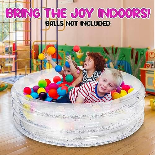 ArtCreativity Sparkly Inflatable Kiddie Pool for Kids 34"x10" - 3 Levels - Transparent Blow Up Baby Pool with Silver Glitter, Easy to Inflate Small Toddler Pools for Outdoor
