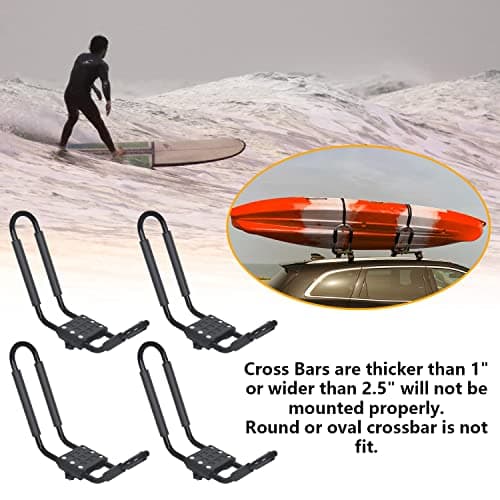 J-Bar Roof Rack Kayak Carrier Holder Boat Canoe Surf Ski Snowboard Holder Mounted on Top Crossbar SUV Truck 2 Pairs Steel