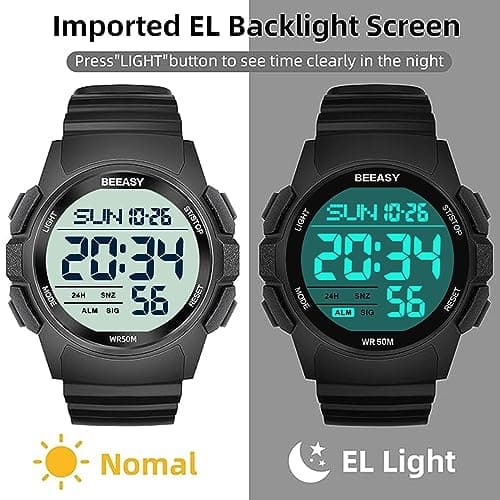 Beeasy Men Digital Sports Watch,Waterproof Watch with Stopwatch Countdown Timer Alarm Function Dual Time Rubber Strap Wrist Watch for Men/Student
