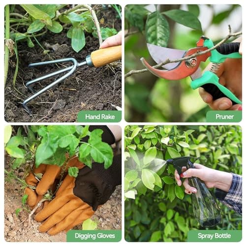 Rust-Resistant Steel Garden Tool Sets for Women, Men, Durable, Ergonomic Wooden Handle, Idea for Planting Work Grenebo Heavy Duty Gardening Tools with Handbag, Gardening Gifts for Women B09F9C3KFS