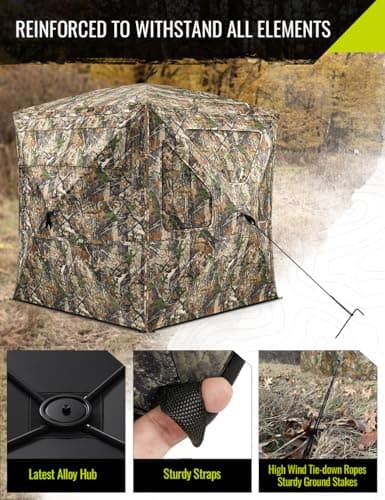 TIDEWE Hunting Blind 360°See Through with Large Open Door, Pop Up Ground Blind with Removable Curtain & Carrying Bag, Portable Resilient Tent(Forest Fade Camo)
