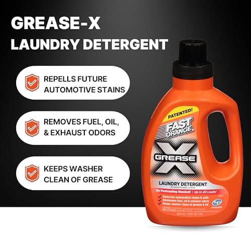 Fast Orange 22340 Fast Orange Grease X Mechanic's Laundry Detergent Liquid, 40 Fl. Oz. Stains, Soils & Odor Eliminator for Clothes, Heavy Duty Formula & Degreaser to Deep Clean Active Wear Clothing