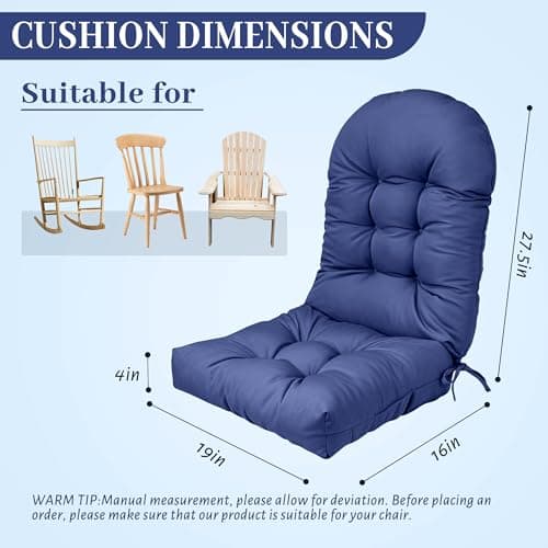 Rocking Chair Cushion Adirondack Chair Cushions with Non-Slip Ties, High Back Patio Chair Cushions,Fade-Resistant & Waterproof,Indoor/Outdoor Rocking Chair Pad for Living Room, Deck, Blue