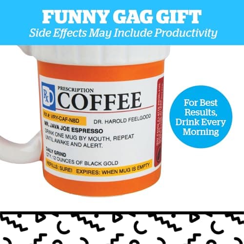 BigMouth Inc. Prescription Coffee Mug - Large Funny Prescription Coffee Cup - Unique Pharmacy Gifts - Hilarious Novelty and Gag Gifts for Doctor - Dishwasher-Safe Ceramic Pill Bottle Coffee Cup - 12oz B0085MQPSG