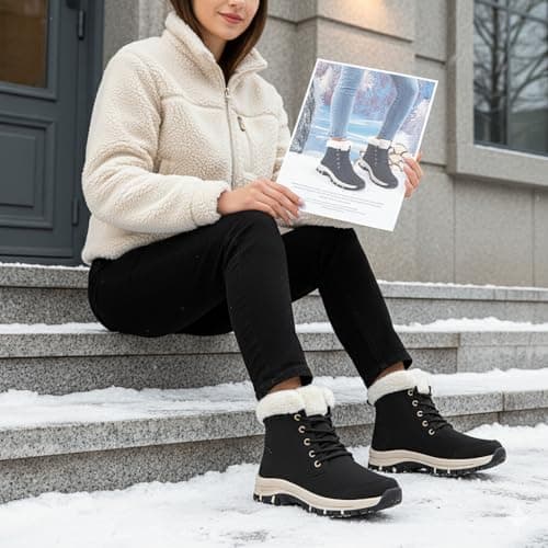 KVOW Women's Waterproof Insulated Winter Hiking Boots,Cute Snow Boots for Women Warm Comfortable Anti-Slip Ankle Boots for Outdoor Work,Walking & Cold Weather