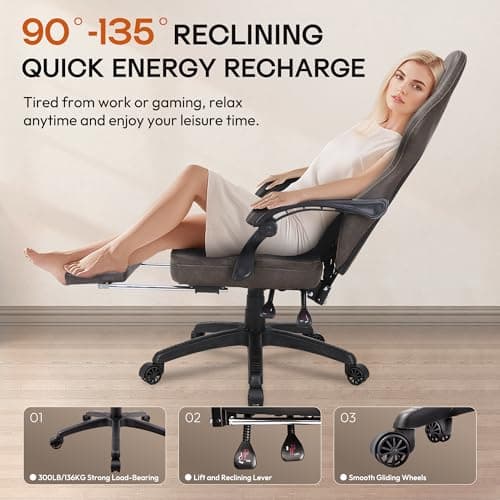 Dowinx Gaming Chair Breathable PU Leather Gamer Chair with Footrest Massage Lumbar Support, Big and Tall Ergonomic Reclining Computer Chair with Pocket Spring Cushion for Adults Teens (Brown)