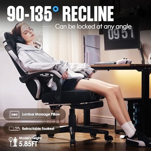 Dowinx Fabric Gaming Chair, Ergonomic Computer Chair with Footrest and Pocket Spring Cushion, Height Adjustable Video Gamer Chair with Lumbar Support for Adults, Black
