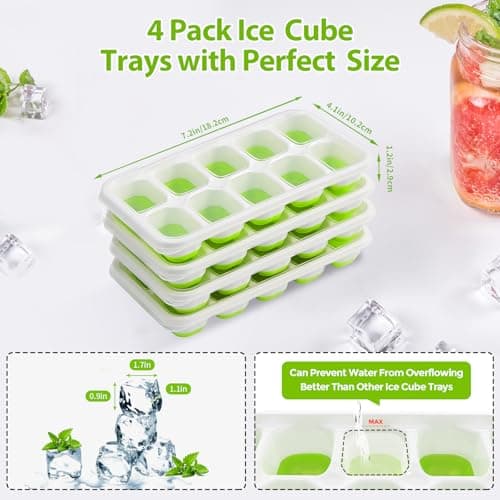 DOQAUS Ice Cube Tray with Lids - 4 Pack Stackable Silicone Ice Trays for Freezer, BPA & LFGB Safe, Easy Release for Kitchen, RV, Cocktail, Coffee, Soup & Food