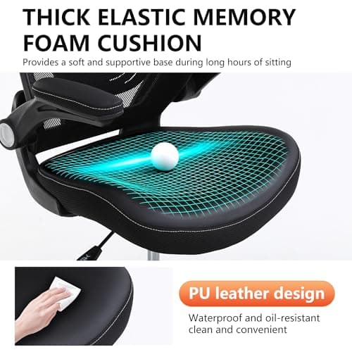 BestOffice Drafting Chair Ergonomic Tall Office Chair Standing Desk Chair with Flip Up Arms Foot Rest Back Support Adjustable Height Mesh Drafting Stool, Dark Black
