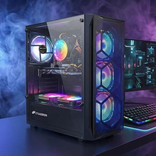 STGAubron Gaming PC Desktop Computer, Intel Core I7 up to 3.9 GHz, Radeon RX 580 8G, 16G RAM, 512G SSD, WiFi, Bluetooth 5.0, RGB Fan x6, RGB BT Sound Bar, Windows 10 Home