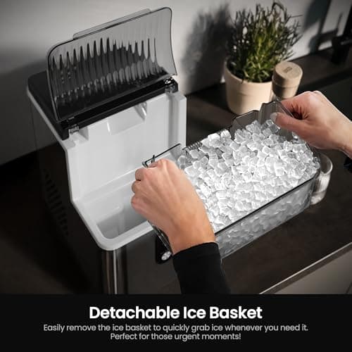 Kismile Nugget Ice Makers Countertop,Portable Ice Machine with Crushed Ice, 35lbs/Day,Self-Cleaning,One-Click Operation for Home Use(Silver)