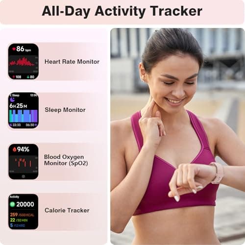 Fitpolo Fitpolo Smart Watches for Women Android iPhone, 1.8'' Women Smartwatch with Alexa Built-in, Bluetooth Calls, IP68 Waterproof, 7 Days Battery, Heart Rate/Sleep/SpO2 Monitor, 110 Sports Mode