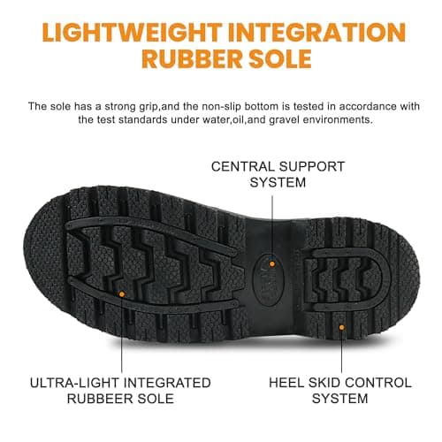 SAFETY LOONG Work Boots for Men Waterproof Soft Toe Non Slip Comfortable Leather Workboots