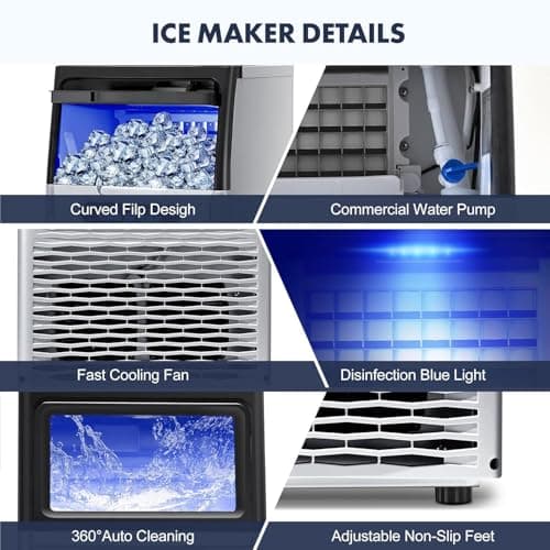 100LBS/24H Commercial Ice Maker Machine, Dual Water Inlet Under Counter or Freestanding Ice Machine, 36 Cubes/Cycle with 22LBS Storage for Home, Bar, Restaurant, Coffee Shop