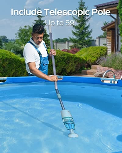 (2025 New) WYBOT Hyson 100 Handheld Pool Vacuum with Two Brush Heads, Cordless Pool Vacuum for Above Ground Pool, Telescopic Pole, 60 Mins Runtime, Deep Cleaning for Spa/Hot Tub/Small Pool