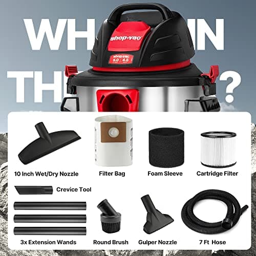 Shop-Vac 5 Gallon 4.5 Peak HP Wet/Dry Vacuum, Stainless Steel Tank, Portable Shop Vacuum with Filter, Hose and Accessories for Garage, Workshop. 5920588
