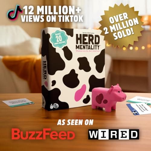 Herd Mentality: Udderly Funny Family Board Game | Easy & Fun for Big Groups of 4-20 Players | Includes 20 Extra Exclusive Questions