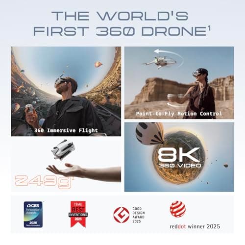 Antigravity A1 Infinity Bundle (3 High-Capacity Batteries) - 8K 360 Drone for Immersive Flight, Point-to-Fly Motion Control, Obstacle Avoidance, Deep Track, Auto Return, 10km Transmission, Auto Edit