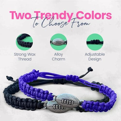 Sportybella Football Bracelet - Adjustable Paracord Charm Bracelet. Unisex Football Gifts