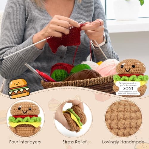 Mini Birthday Gift for Son from Dad Mom Handmade Crochet Burger for New Dad Son-in-Law Adult Sons New Father Christmas Basket Idea from Parents to Sons from Mother Father