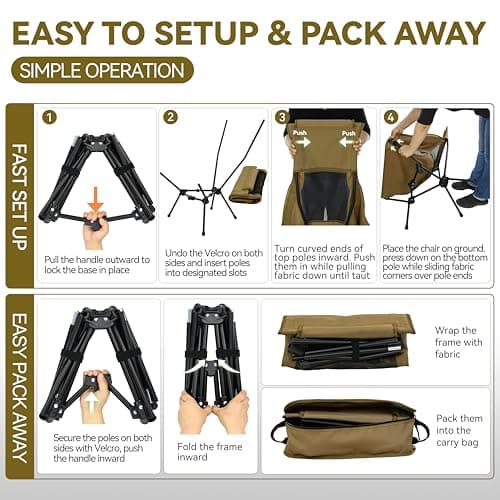 MARCHWAY Lightweight Folding High Back Camping Chair with Head Support, Stable Portable Compact for Outdoor Camp, Travel, Beach, Picnic, Festival, Hiking, Backpacking (Highback Khaki)
