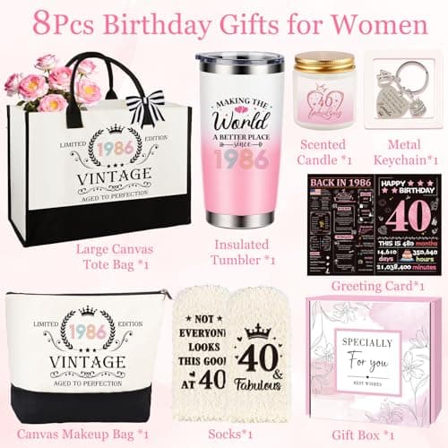 40th Birthday Gifts Women, Vintage 1986 Happy 40th Birthday Gifts Basket for Women Unique Gift Ideas for 40 Year Old Woman, Mom, Wife, Girlfriend, Sister, Friend, Funny Bthday Gift Turning 40 Year Old B0FY6F5MKZ