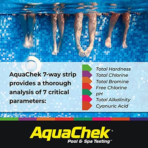 AquaChek 7-Way Pool and Spa Test Strips - Silver Pool Test Strips For pH, Total Chlorine, Free Chlorine, Bromine, Alkalinity, Total Hardness, and Cyanuric Acid - Water Quality Testing Kit (100 Strips)