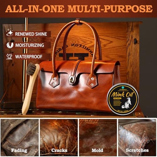 Feilove 4-in-1 Mink Oil Leather Conditioner and Cleaner 3.52 oz - Premium Waterproof Formula for Boots and Shoes