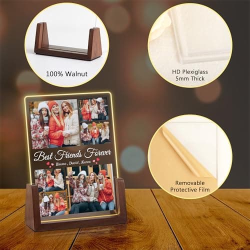 Ship Next Day, Customized Long Distance Friendship Gifts, Custom Friend Night Light, Christmas Anniversary Birthday Gifts Best Friend Birthday Gifts for Women, Custom Best Friend Photo Frame B0DP9GVTRX