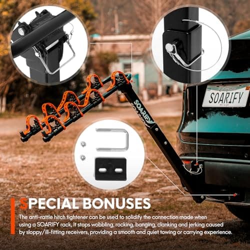 Bike Rack for Car, SUV, RV, Mount Hitch Bike Back 4, Up to 143 lbs Load Bicycle Rack Carrier Rubber Straps, Tilt Release with 2" Hitch for Cars (4BIKES)