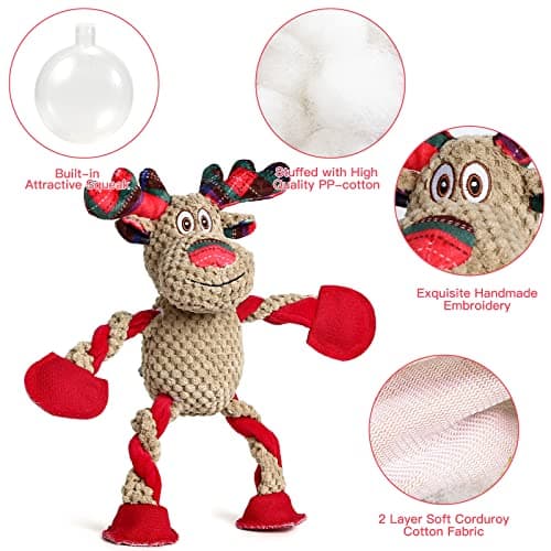 IOKHEIRA Christmas Dog Toys for Large Medium Small Breeds Dogs - Dog Toys Reindeer Squeaky Plush Stuffed Animals Dog Chew Toys with Cotton Material Crinkle Paper 25