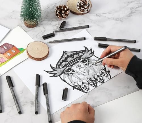 Brusarth Precision Black Micro-Pen Fineliner Ink Pens, Waterproof Archival Ink, Drawing Pen, Artist Illustration Pens, Multiliner, for Art Watercolor, Sketching, Anime, Manga, Design, 9/Set(Black)