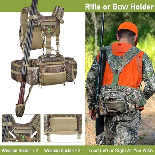 Hunting Fanny Pack for Men, Camo Waist Pack for Hunter, Fanny Hunting Backpack with Rifle, Shotgun, and Bow Holder (Fanny Pack Upgrade)