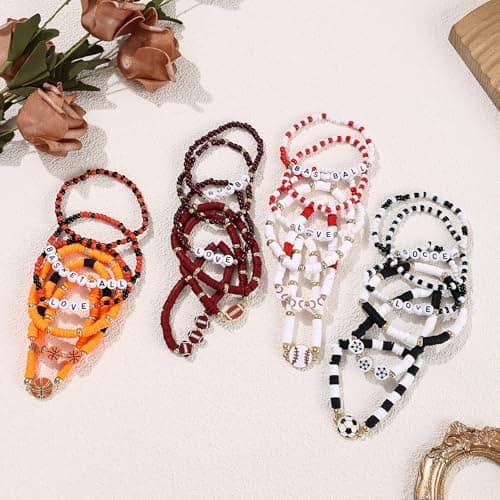 Taouzi 24 Pcs Surfer Heishi Bracelets for Women Bulk Handmade Stackable Stretch Friendship Bracelets Halloween Thanksgiving Christmas Valentines Day Jewelry Gifts for Women Men