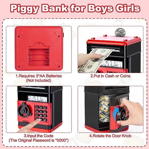 Refasy Piggy Bank Cash Coin Can ATM Bank Electronic Coin Money Bank for Kids Age 3-12, Money Savings Box Mini ATM Coin Bank Toys Gifts for 3 4 5 6 7 8 9 10 11 12 Year Old Boys Girls