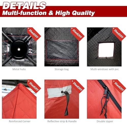 ShedOFF 300D/600D Insulated Ice Fishing Shelter 2-3 Person, Wide Bottom Windproof Pop-up Ice Fishing Tent, Thermal Portable Ice Shanty Ice Shack