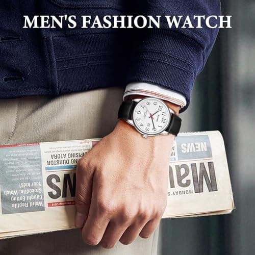 Kakabi Watch for Men, Easy Reader Unisex Analog Quartz Waterproof Wristwatch with Date and Leather Band, Casual Simple Fashion Mens Watches Gift