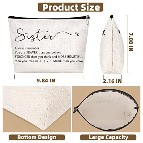 Sister Choice Makeup Organizer Bag, Inspirational Handmade Idea Presents for Women, You Are Braver Than You Think, Sis Best Friends Birthday Women's Day Bridesmaid Party Cosmetic Toiletry Bag