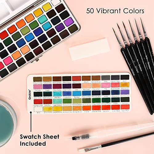 High Pigment Paints, Blendable Colors, Portable Travel Case, Painting, Sketching, Illustration, Beginner And Hobby Artists Grabie 50 Color Watercolor Paint Set with Brush Pens B0BJPQ3TKS