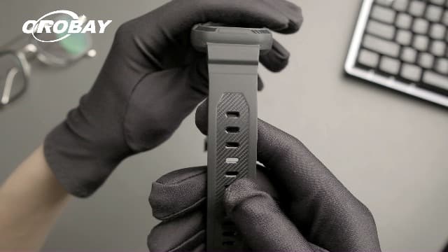 OROBAY Rugged Band Compatible with Apple Watch Band 45mm/44mm/42mm with Case, Shockproof Strap for iWatch SE3 SE2 SE Series 9/8/7/6/5/4/3/2/1 with Bumper Case Cover Men Women, Matte Black