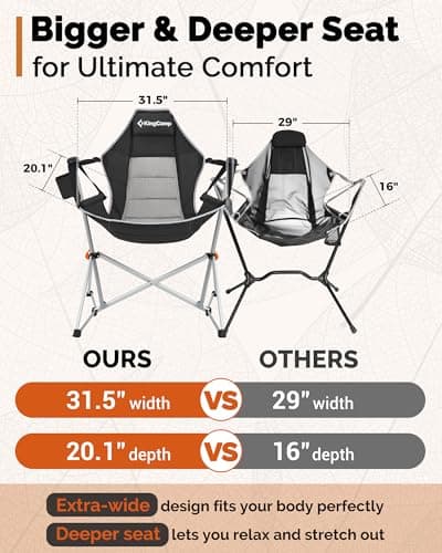 KingCamp Hammock Camping Chair, Swinging Portable Camp Chairs for Adults, 400lbs Heavy Duty Oversized Folding Rocking Chair with Adjustable Recline, Aluminum Alloy Frame for Outdoor Patio Beach Sport