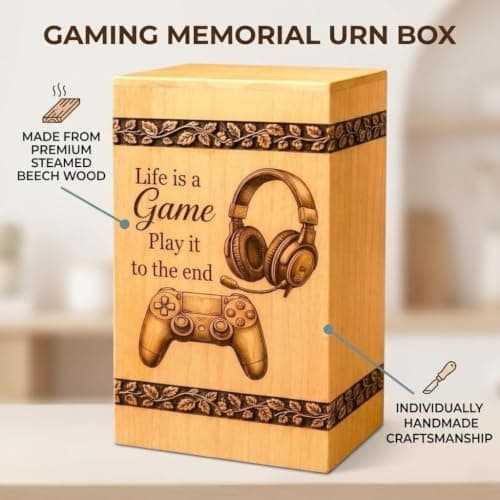 Steamed Beech Wood Gaming Memorial Urn Box for Ashes, Handmade Wooden Cremation Urn, Gamer Funeral Keepsake and Remembrance Box, Gamer urn, Gaming Memorial urn B0HH7PF8LT