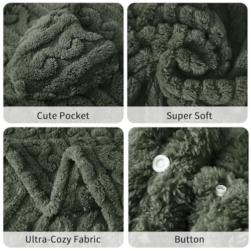Wearable Blanket Poncho Cape Wrap for Adult, Cozy Sherpa Fleece Pocketed Shawl TV Throw Blankets for Office and Lounge,Green B0DJ8RLDQ3