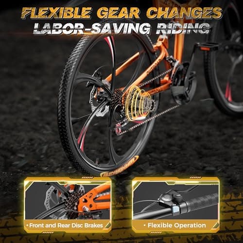 Outroad 26 Inch Folding Mountain Bike, 21 Speed Full Suspension High-Carbon Steel MTB Foldable Bicycle, Dual Disc Brake Non-Slip Folding Bikes for Adults/Men/Women, Black, Orange and Green