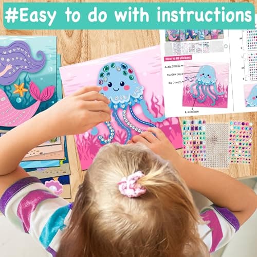 Mermaid crafts and gem art for kids ages 3-8; gem sticker kit with 8 ocean projects; no glue, screen-free birthday gift EZCRA Mermaid Gem Sticker Kit for Kids - 800 Stickers, 8 Underwater Themes B0GFMN37ZV
