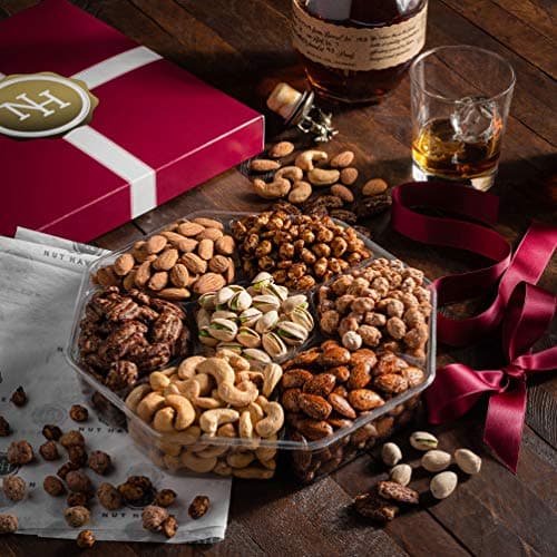 Holiday Christmas Nuts Gift Basket - Assortment of Sweet & Roasted Salted Gourmet Nuts - Assorted Food Gift Box for Christmas, Holiday, Family, Sympathy, Men & Women.