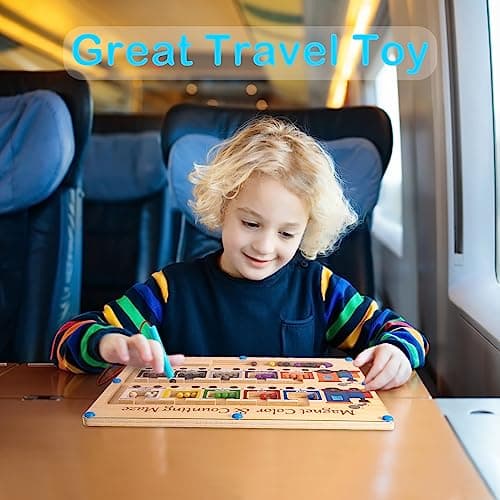 Magnetic Color and Number Maze Board Wooden Montessori Fine Motor Skills Toys for 3 4 Year Old Preschool Learning Activities Classroom Must Haves Sorting Travel Toys for Toddlers Boys Girls