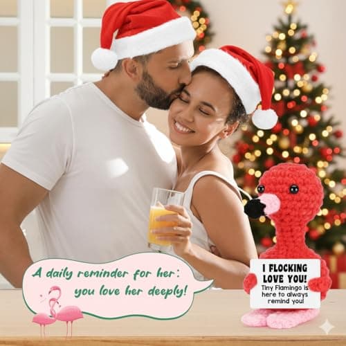 Funny Gifts for Her Girlfriend Christmas Valentines Day Anniversary Women Birthday Gifts Wife Stocking Stuffers, I Love You Flamingo Romantic Gift for Couple, Handmade Crochet Flamingo Lover Present